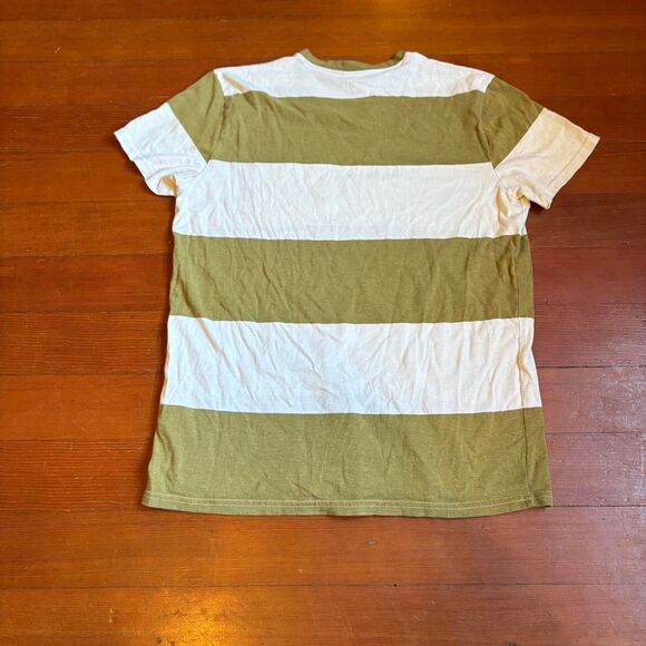 Hollister y2k green/cream striped v-neck t-shirt. Size M. - Picture 2 of 5